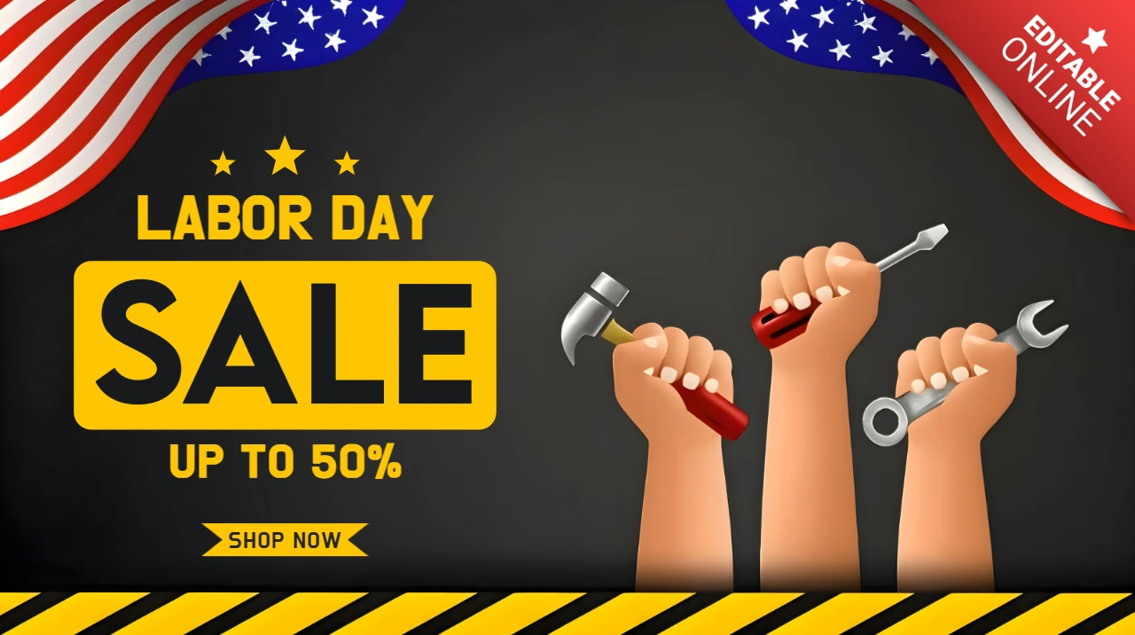 Labor Day Sale Design Template with Bold Graphic Style for Up to 50% Off Promotions