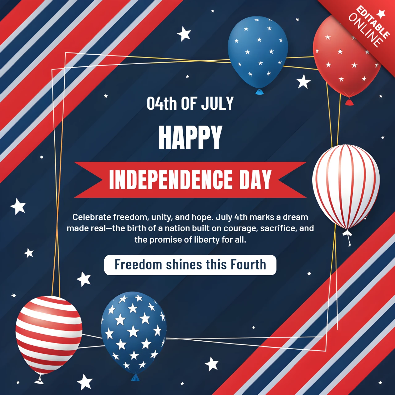 Template de celebração do dia da independência com design de balões patrióticos
