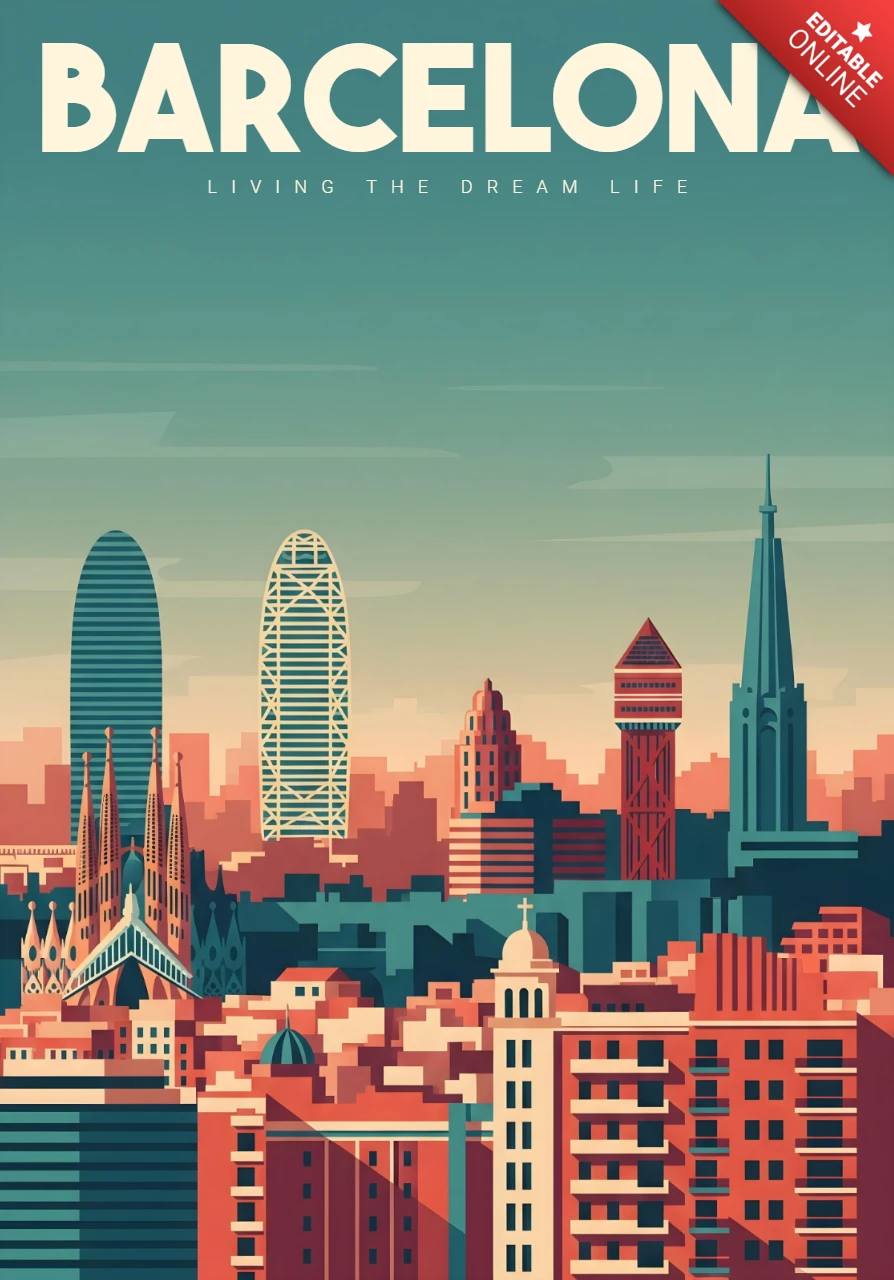 Barcelona Architektur Sagrada Família, Torre Glòries & Stadttürme Reiseplakate Designvorlage