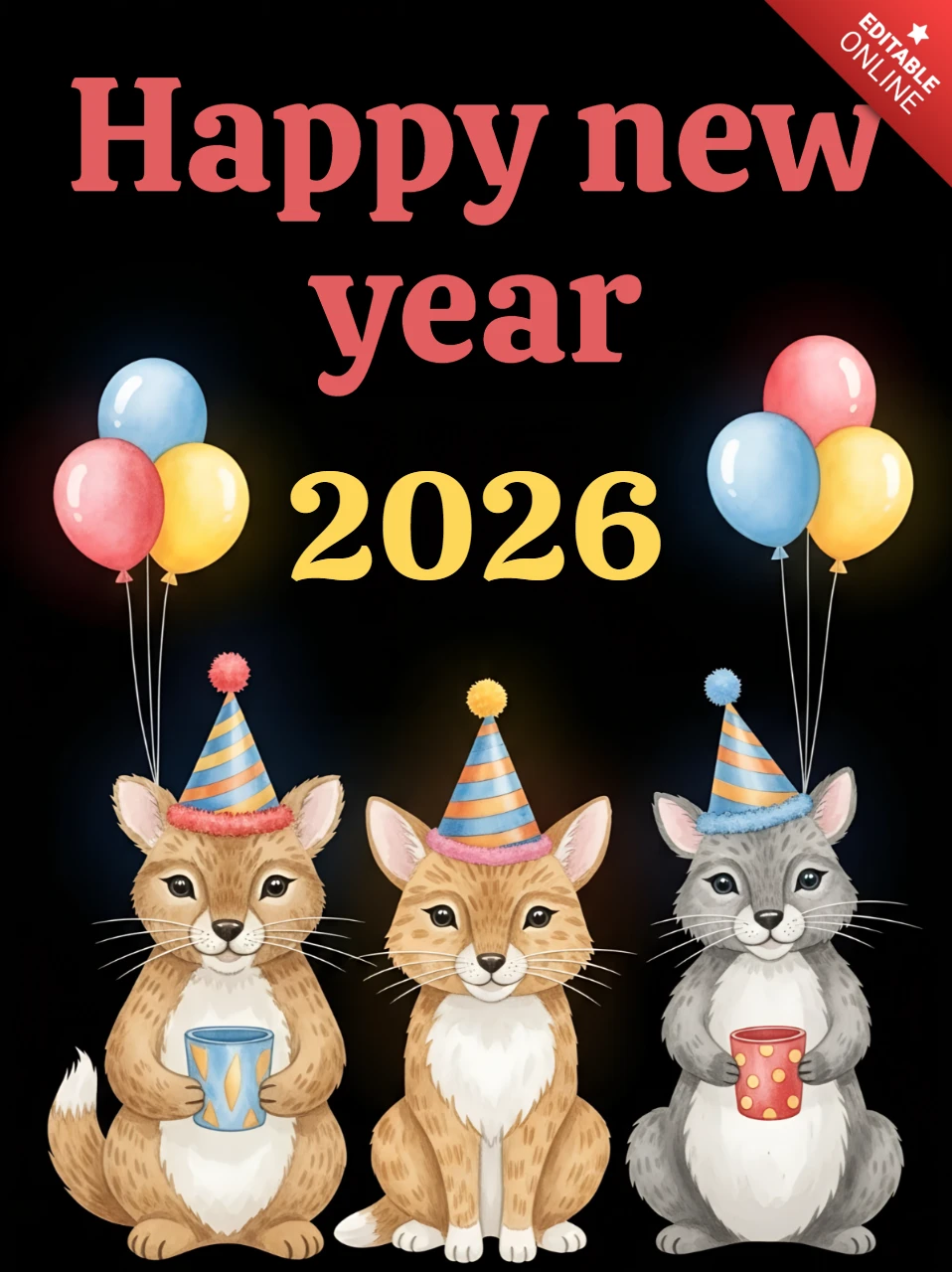 Festive Animal Design Template for New Year Greeting Card 2026