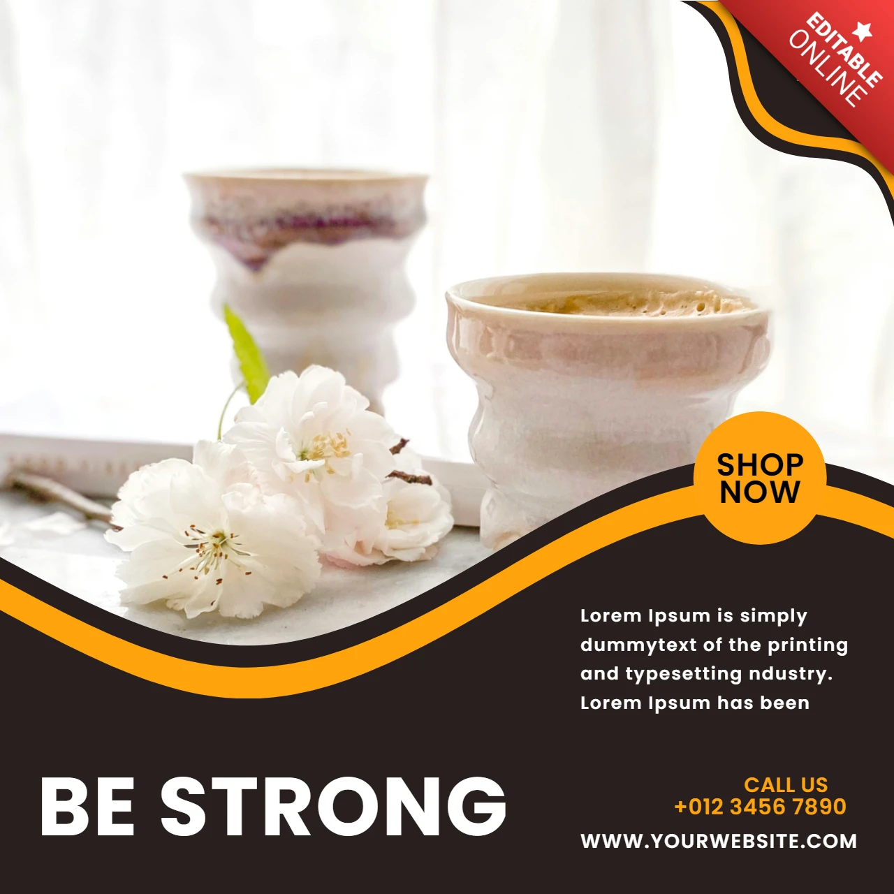 Modelo de design de post de mídia social da cafeteria Be Strong
