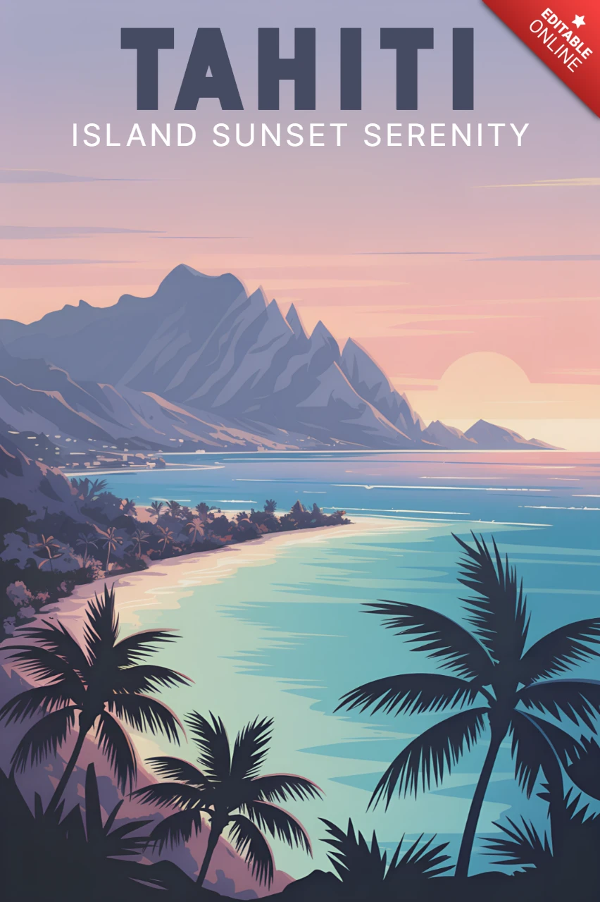 Tahiti Sonnenuntergang Serenity Designvorlage für Reiseposter