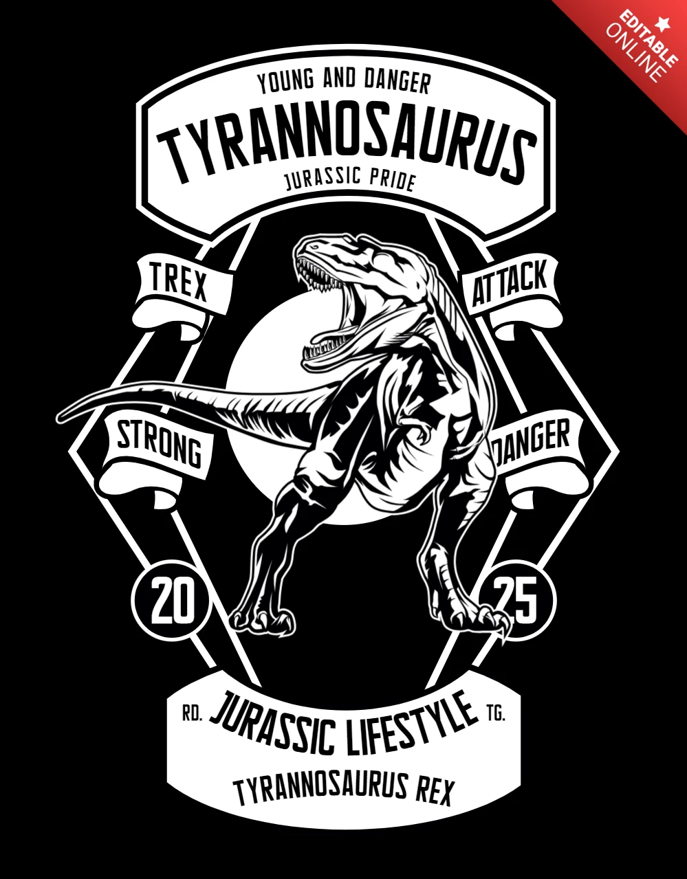 Plantilla de diseño de camiseta de dinosaurio T-rex