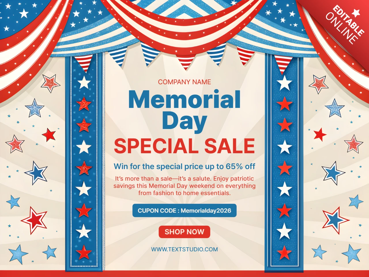 Patriotic Memorial Day Sale Template - Festive Design for Promotional Events