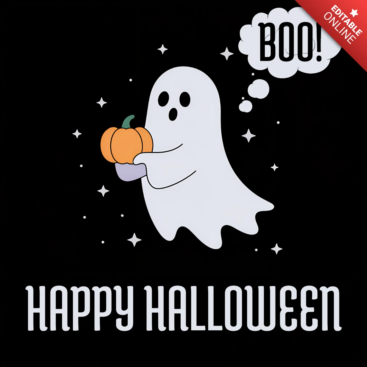 Niedliches Gespenst und Halloween-Kürbis-Design für Grußkarten und Merchandising
