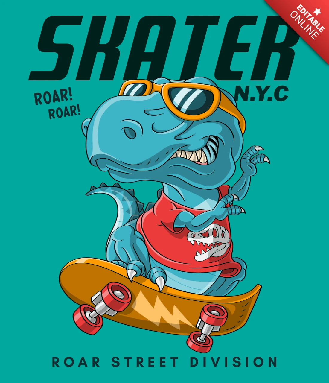 Skater dinosaurus ontwerpsjabloon voor kinderkleding