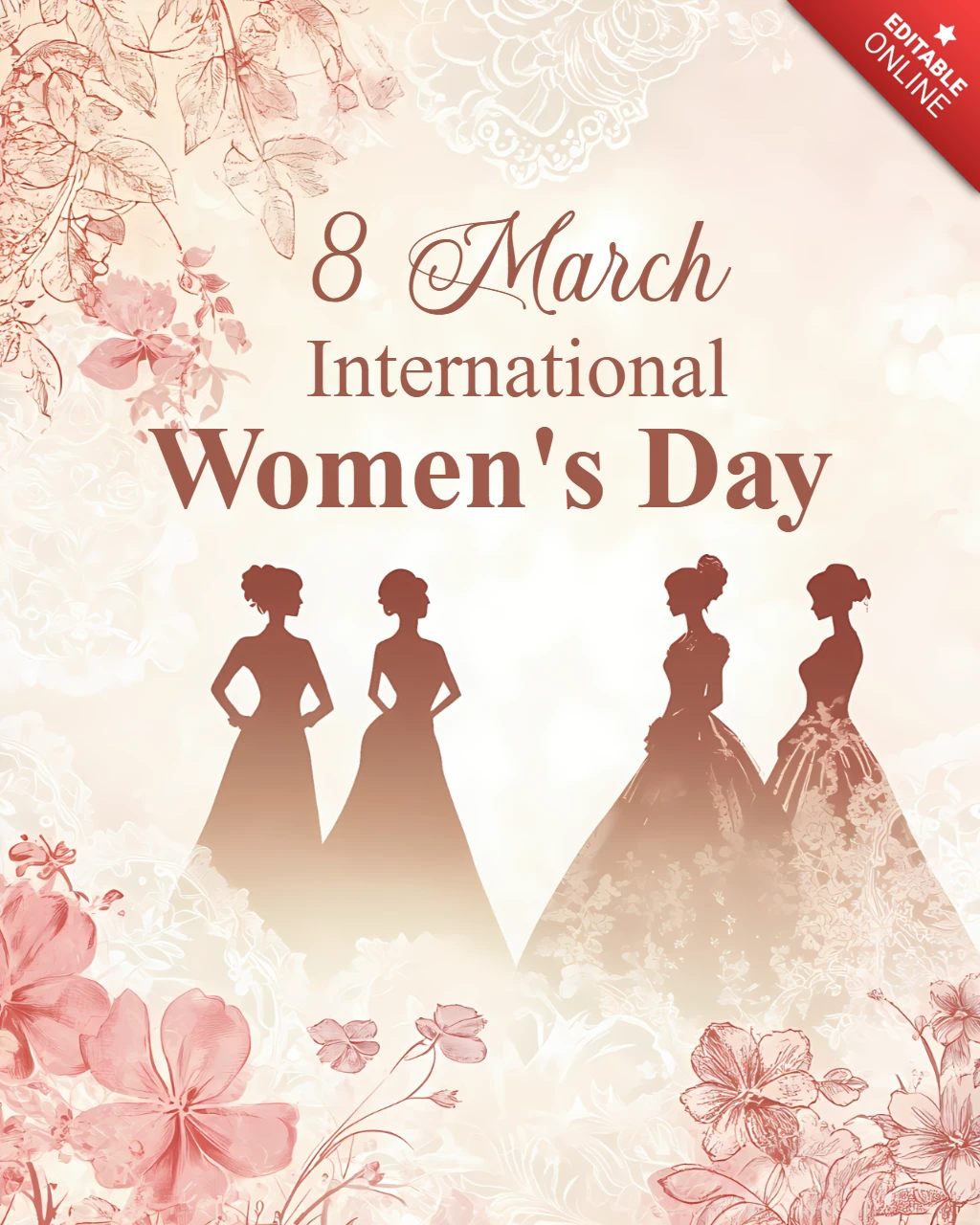 Elegant Women's Day Celebration Template with Baroque Poetic Design for March 8th
