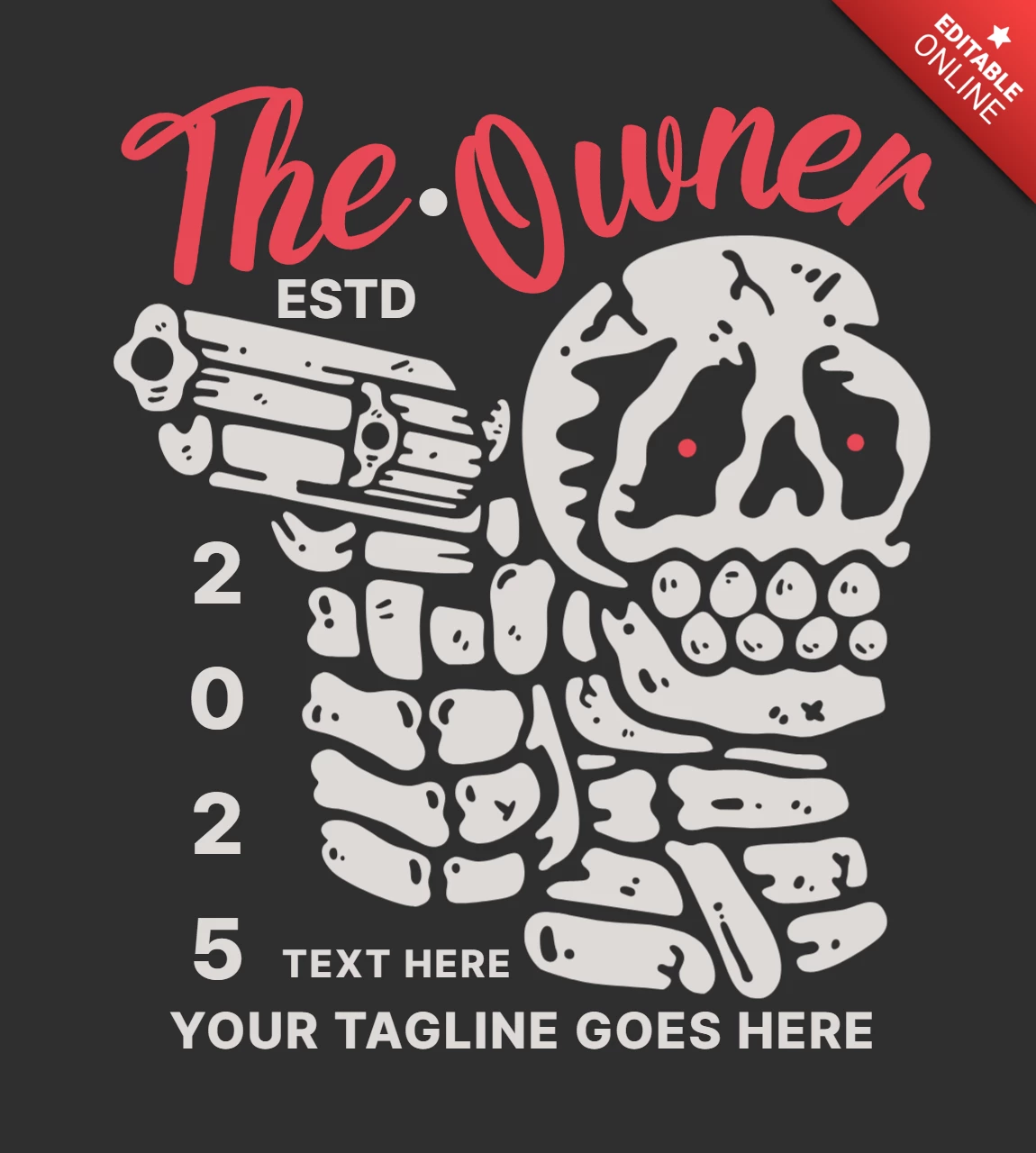 Smiling Skeleton Holding Gun Vintage T-Shirt Design Template