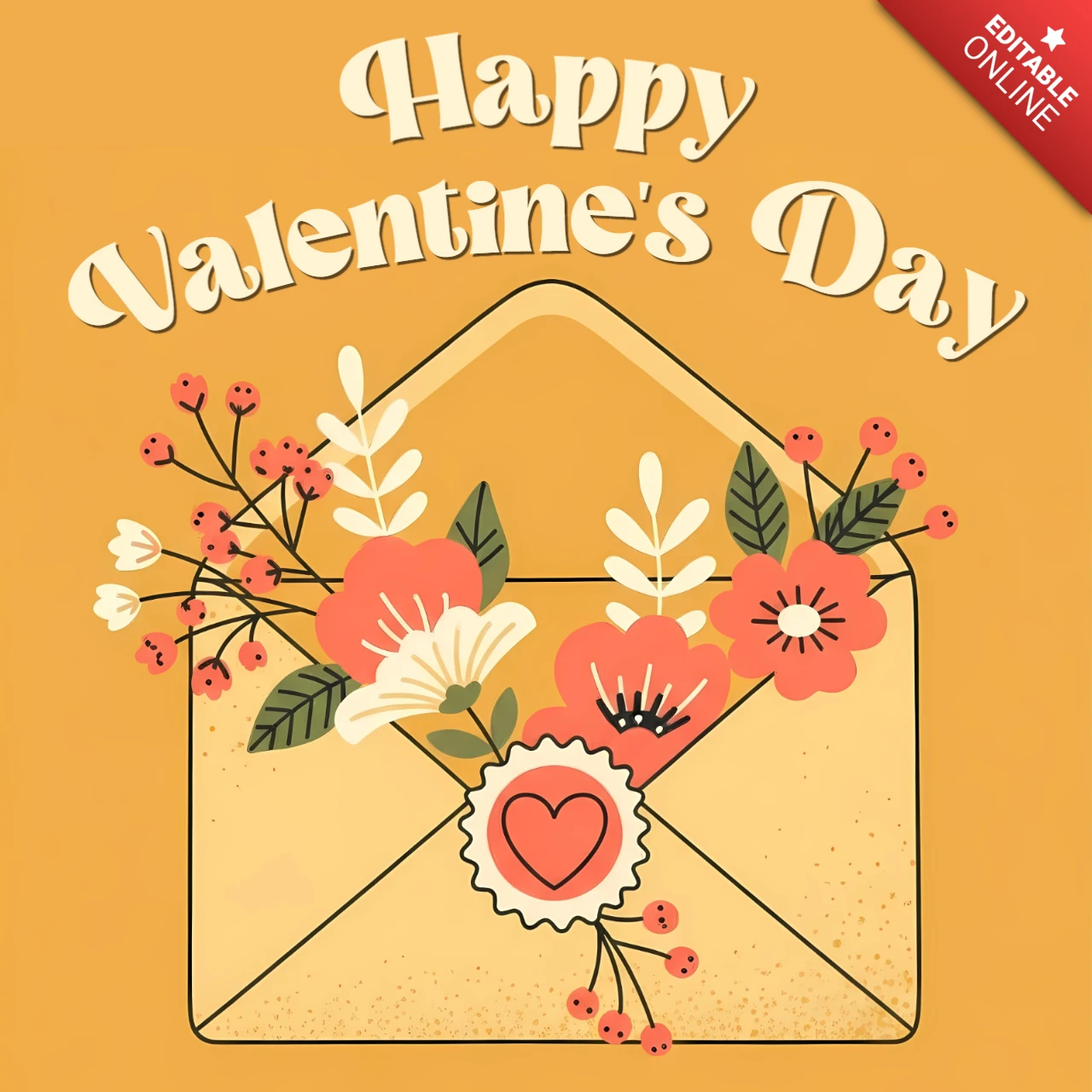 Plantilla de diseño de sobre floral para el Día de San Valentín para tarjetas de felicitación