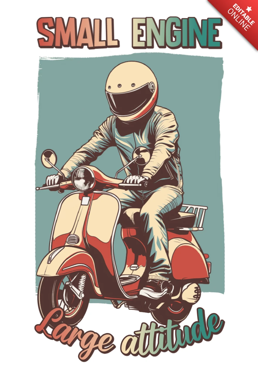 Küçük motor, büyük tutum, cesur bir yolculuk, büyük düşün t-shirt tasarım şablonu