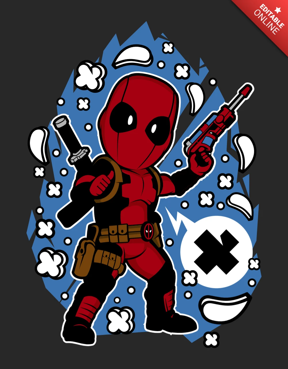 Deadpool personaje de dibujos animados cultura pop plantilla de diseño de la camiseta