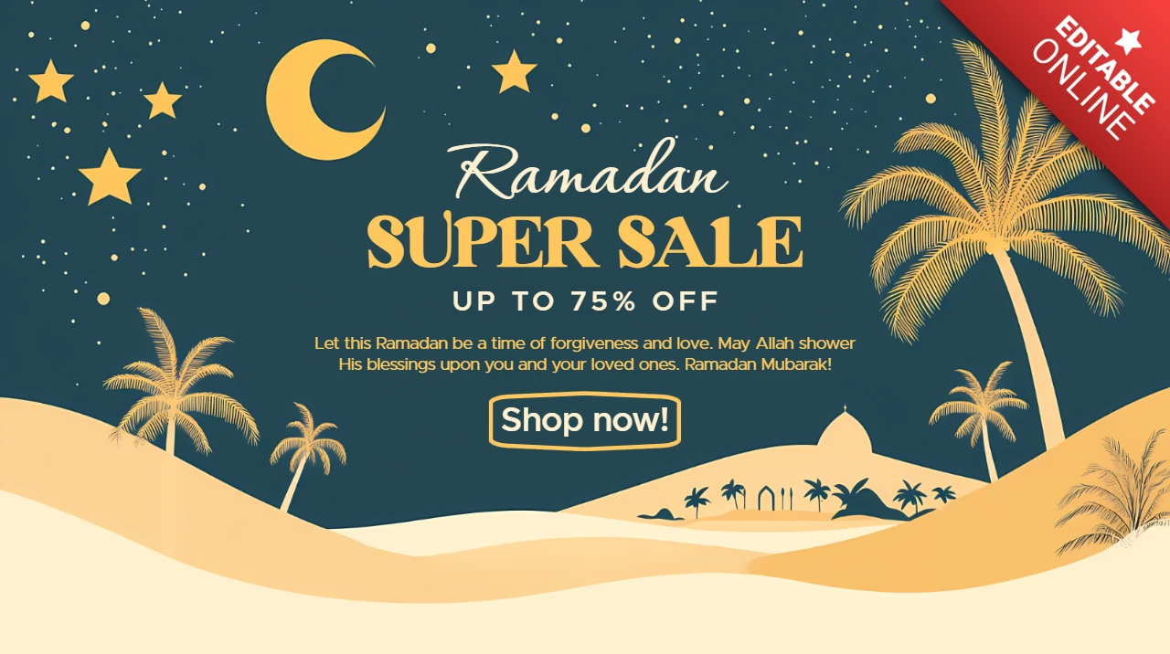 Ramadan Sale Design Template - Elegant Night Sky with Palm Trees