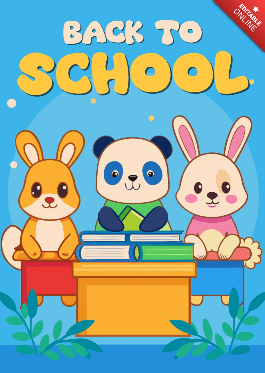 Terug naar school schattig dierenontwerp sjabloon voor kinderposters