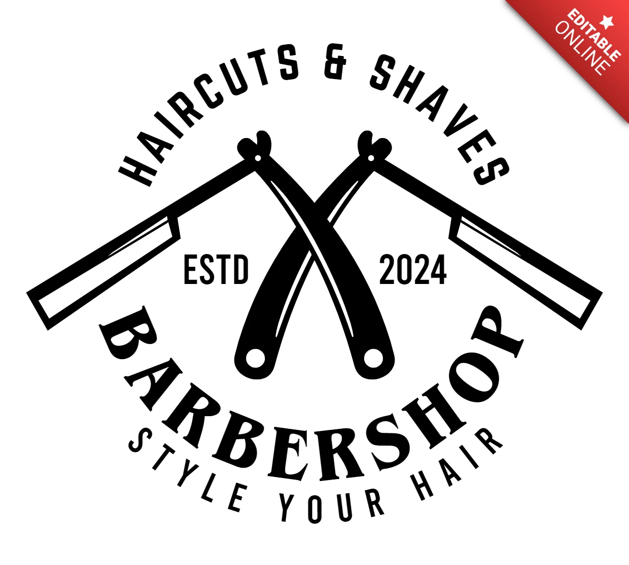 Barbershop Haircuts And Shaves Logo Design Template