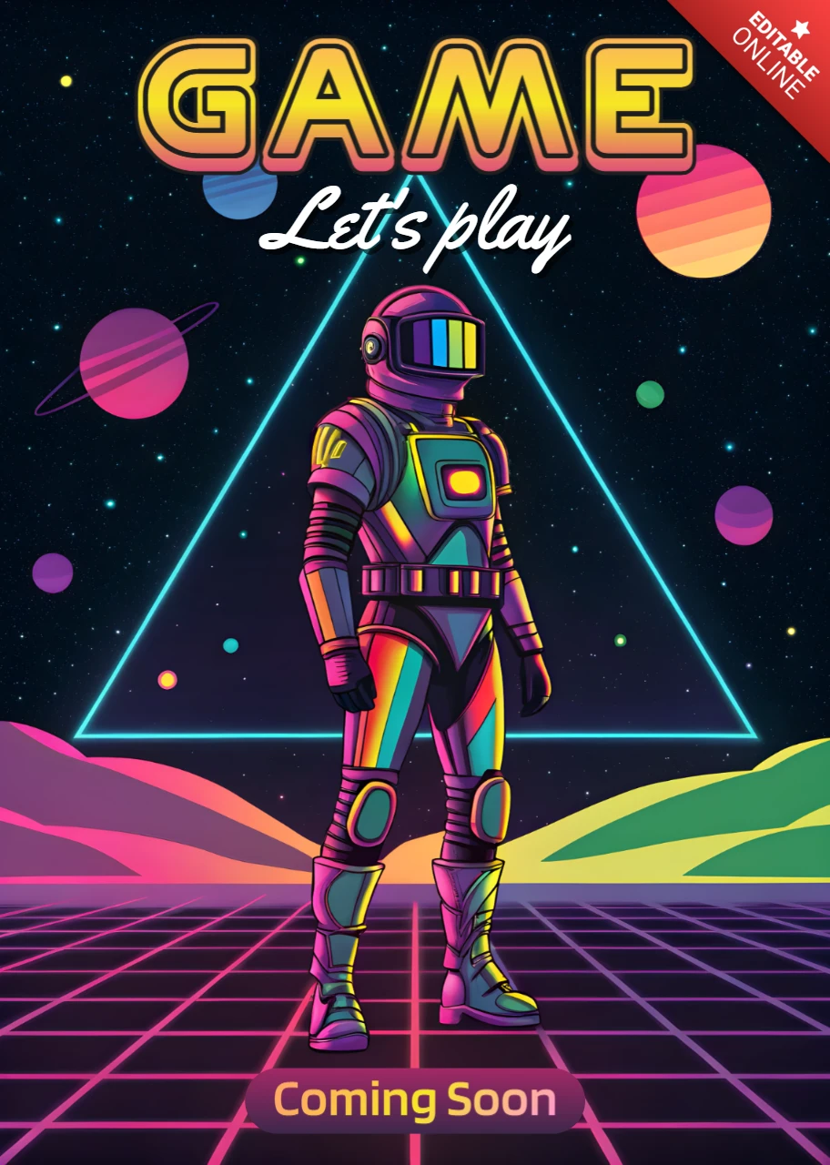 Plantilla de diseño de juego retro futurista para carteles