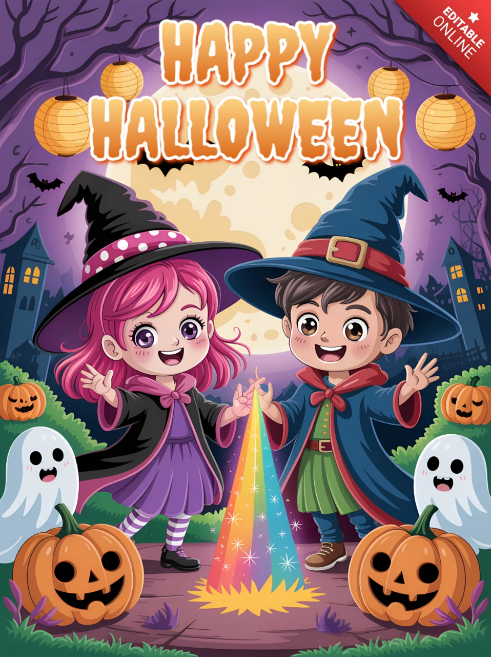 Speelse halloween ontwerpsjabloon voor kinderfeestuitnodigingen