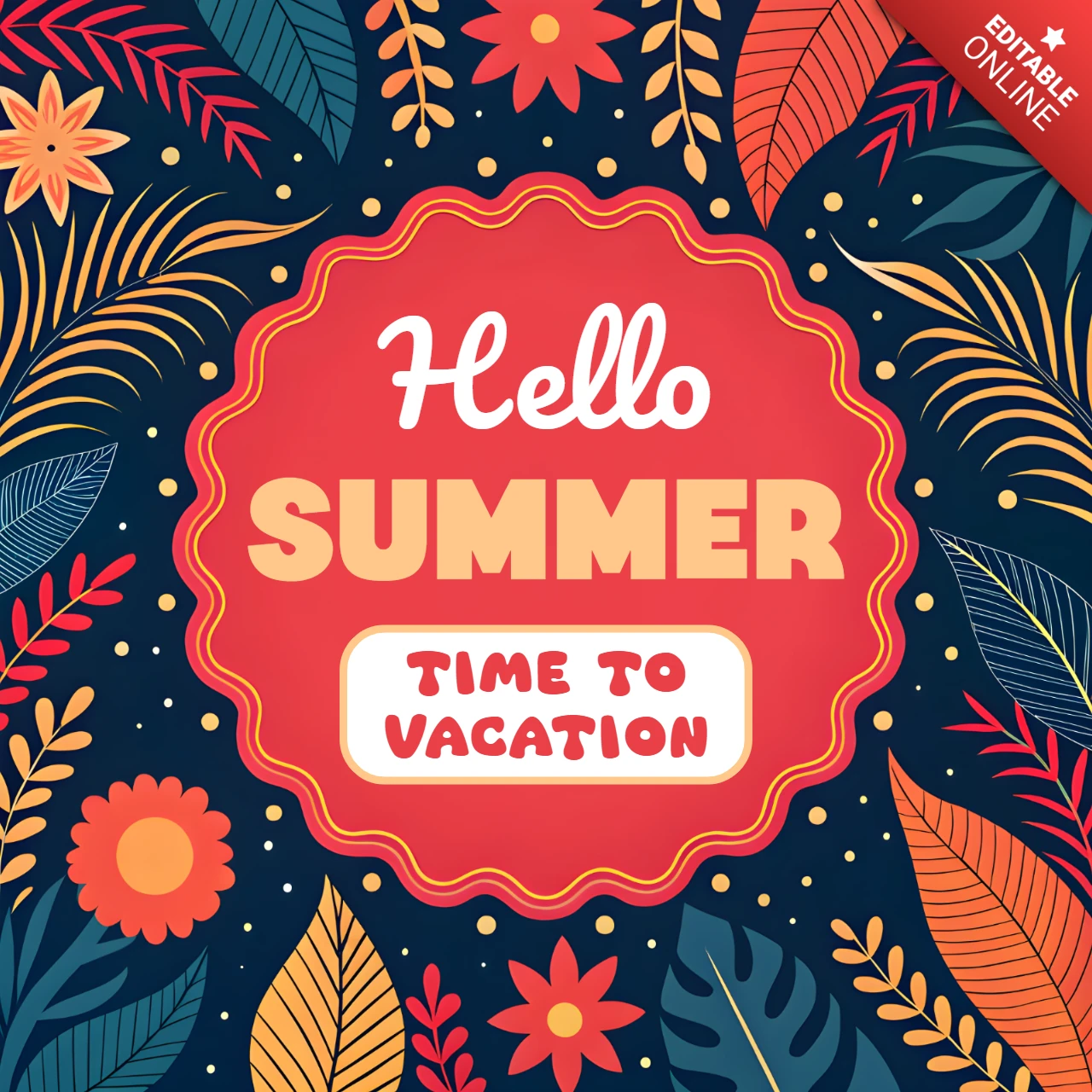 Hallo Sommerferien-Designvorlage - lebendiger Boho-Blumenstil
