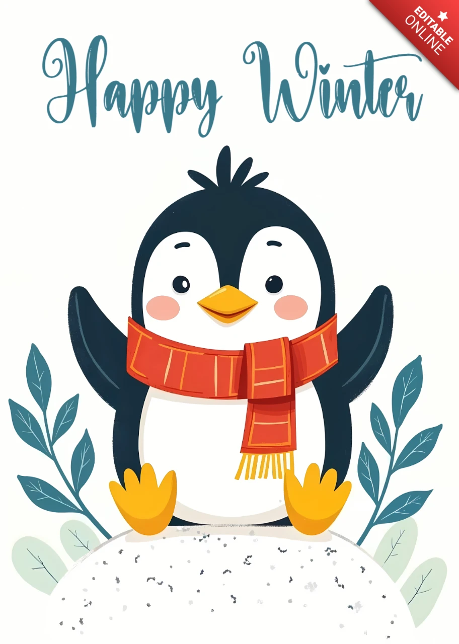 Schattig winterpinguïn ontwerp sjabloon voor wenskaarten