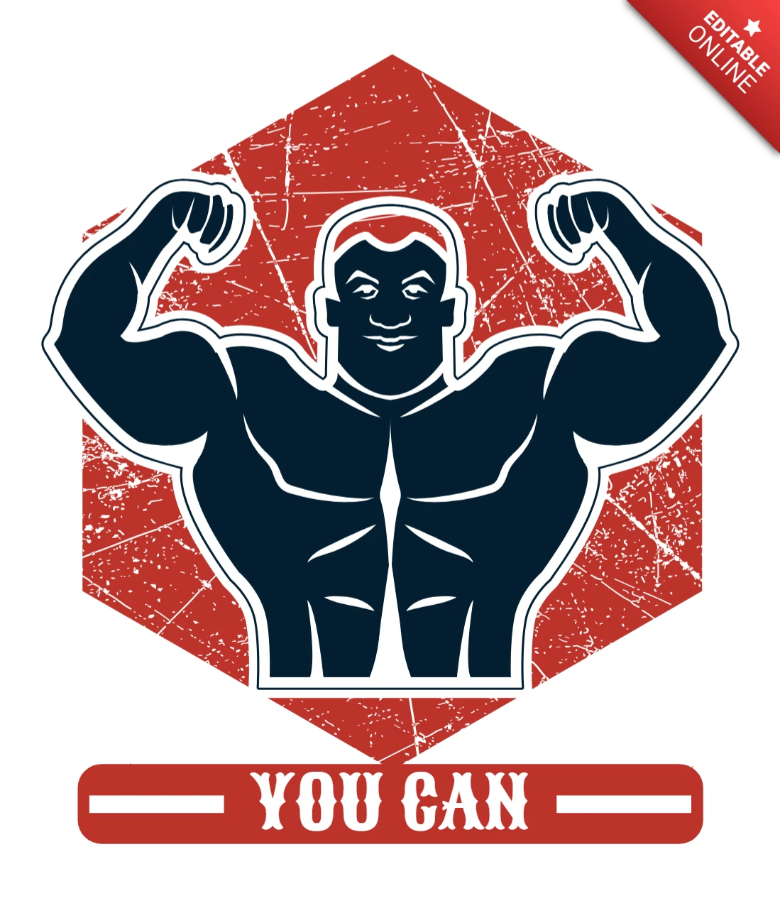 Modelo de design vintage de motivação para exercícios físicos com personagem musculoso