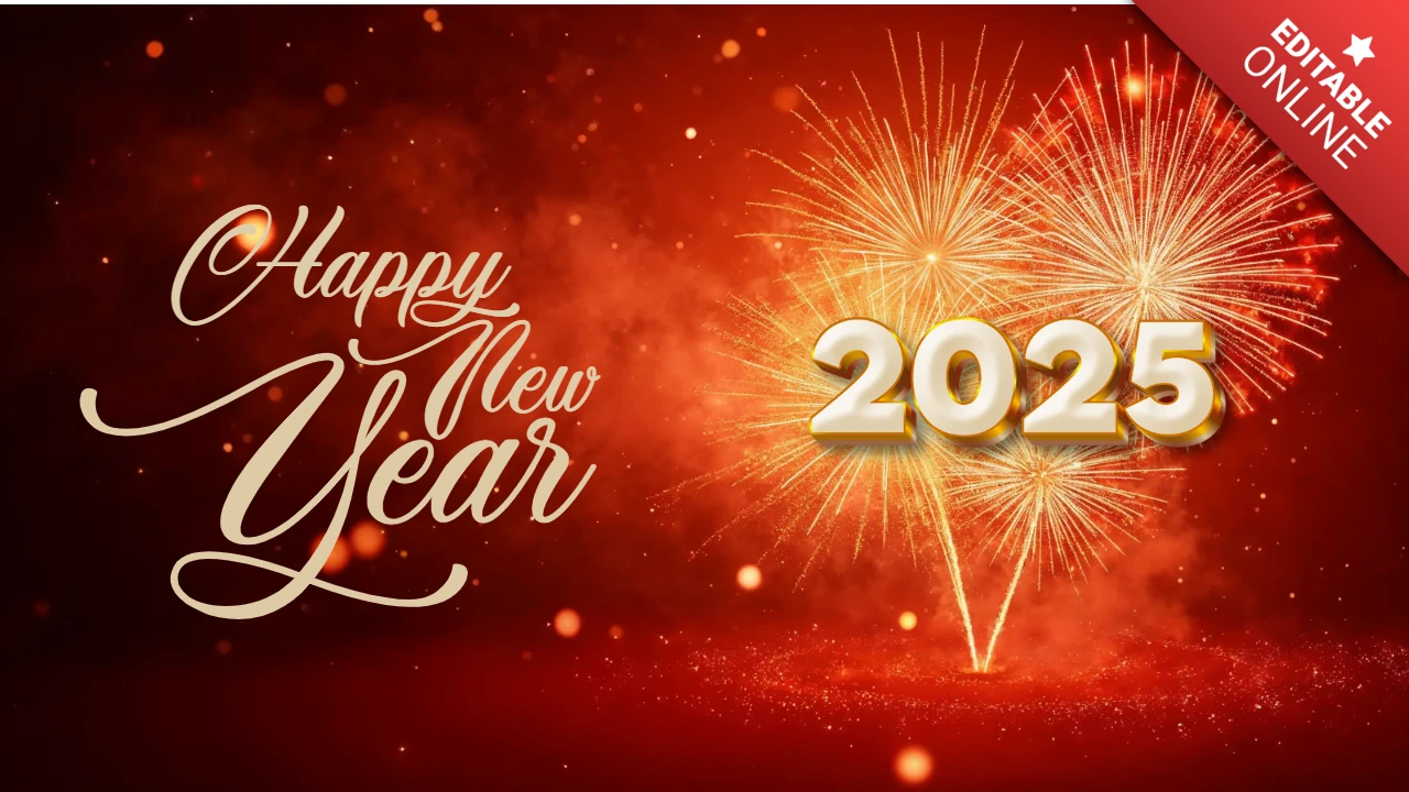 Fireworks on Red Carpet Happy New Year Invitation Design Template