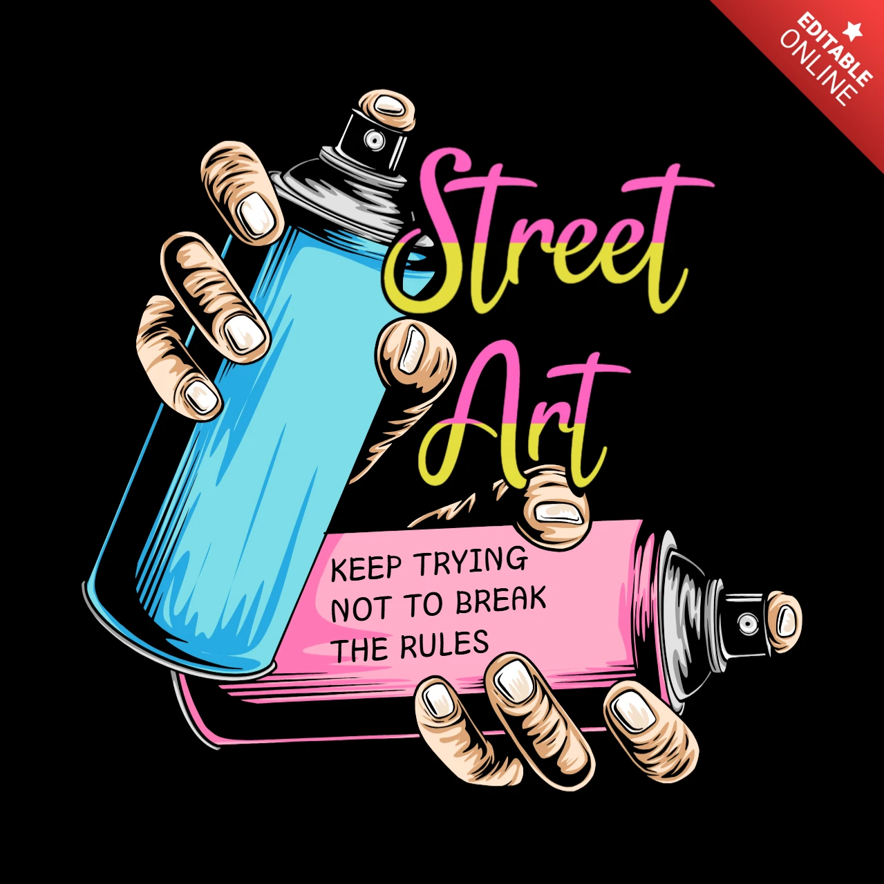 Design de t-shirt et modèle de merch avec graphique de bombe aérosol de rébellion de street art et attitude de transgresseur.