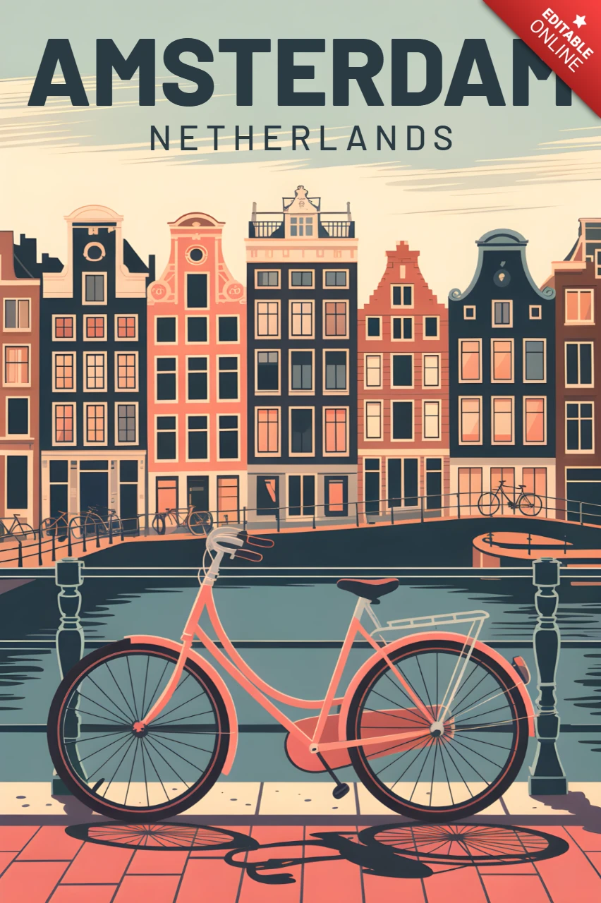 Illustration de vélo vintage d'Amsterdam pour un modèle d'affiche rétro à plat
