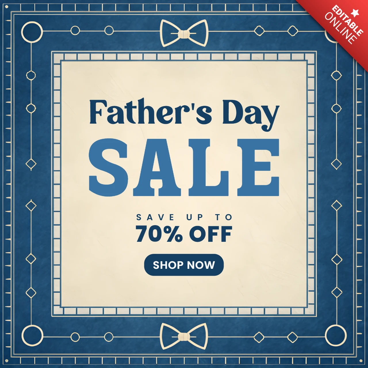 Plantilla de venta del Día del Padre con diseño de pajarita para ofertas promocionales.