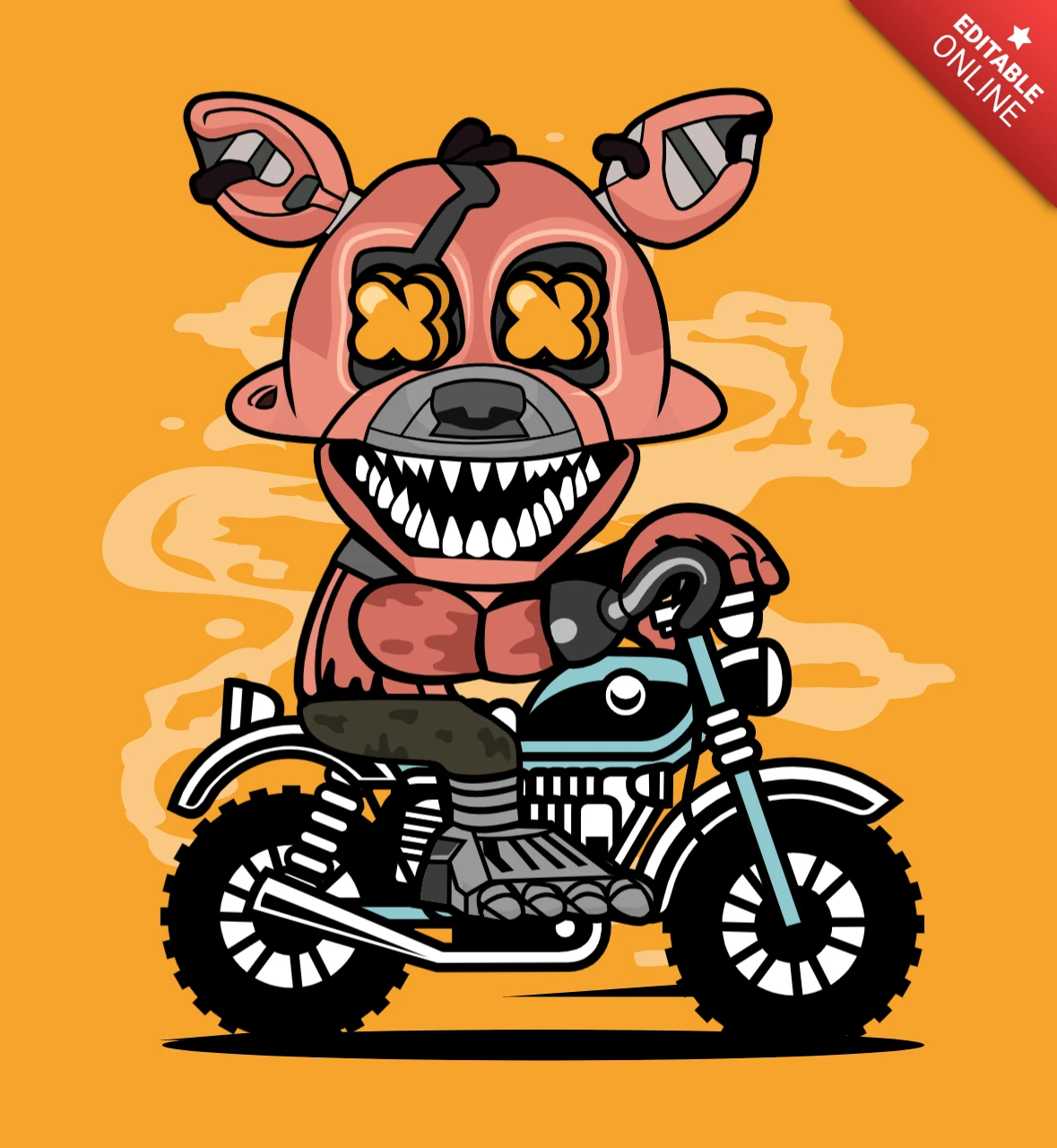 Foxy motorcross stripfiguur popcultuur t-shirt ontwerpsjabloon