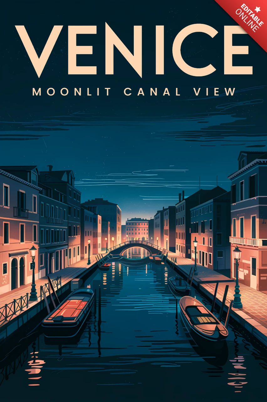 Venedig mondbeschienener Kanalansicht Designvorlage für Reiseposter