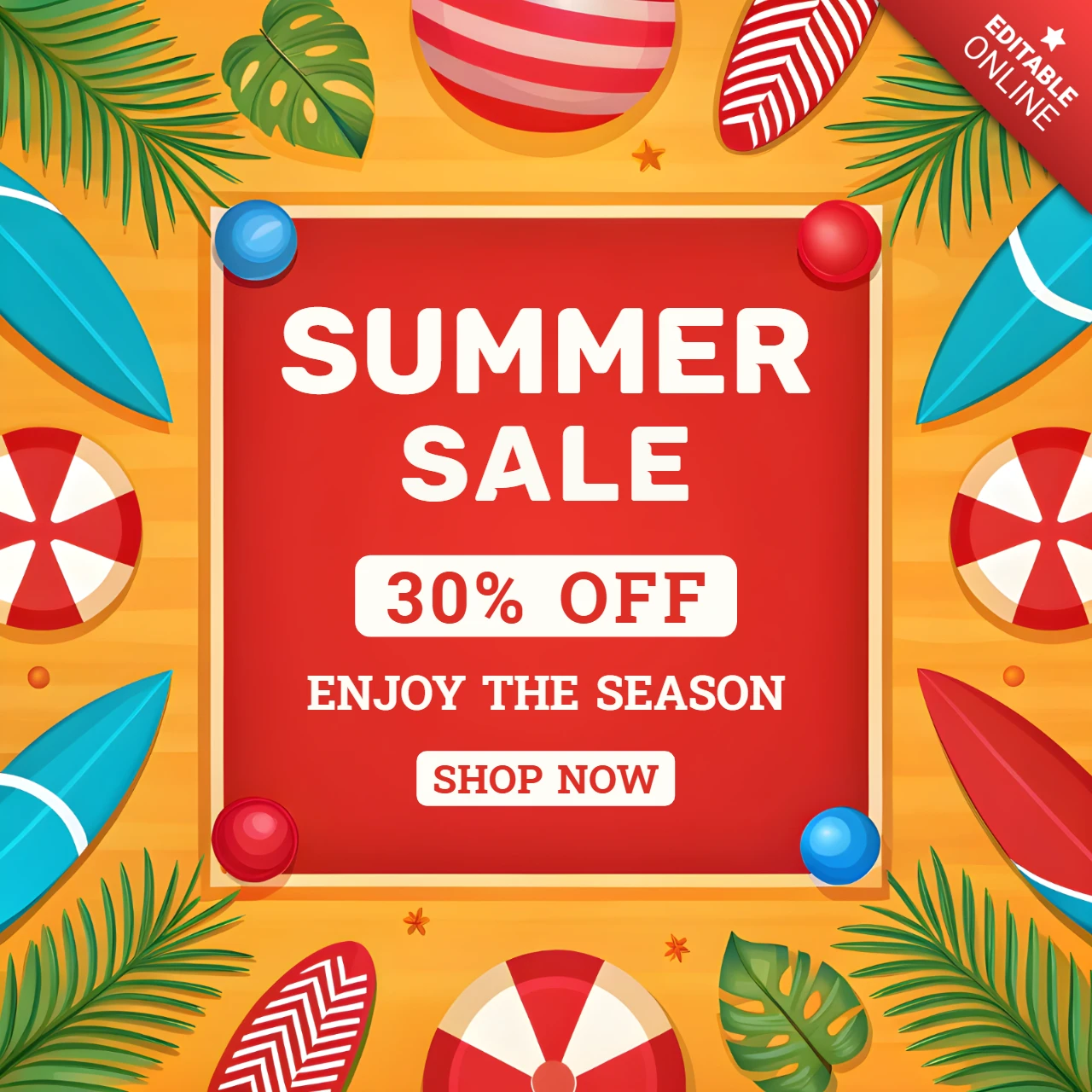 Vibrant Summer Sale Design Template with Tropical Elements