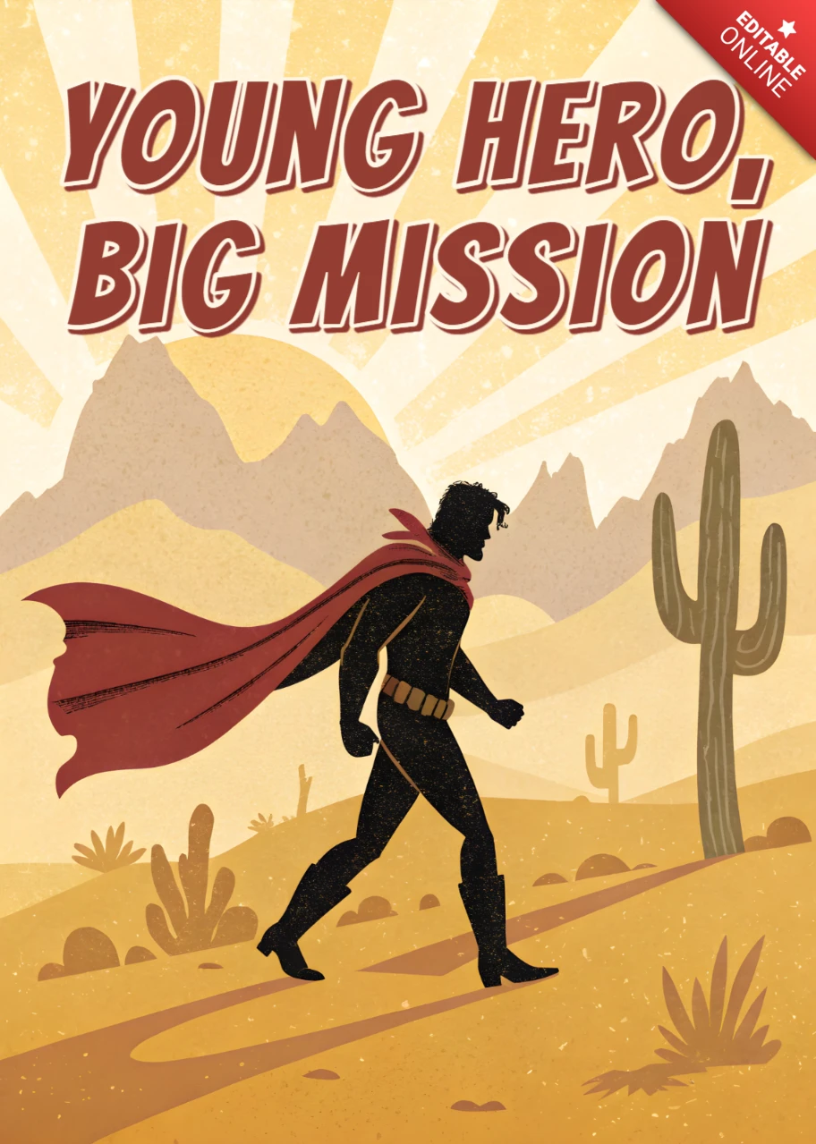 Template di design per avventure eroiche per poster con stile di illustrazione retro