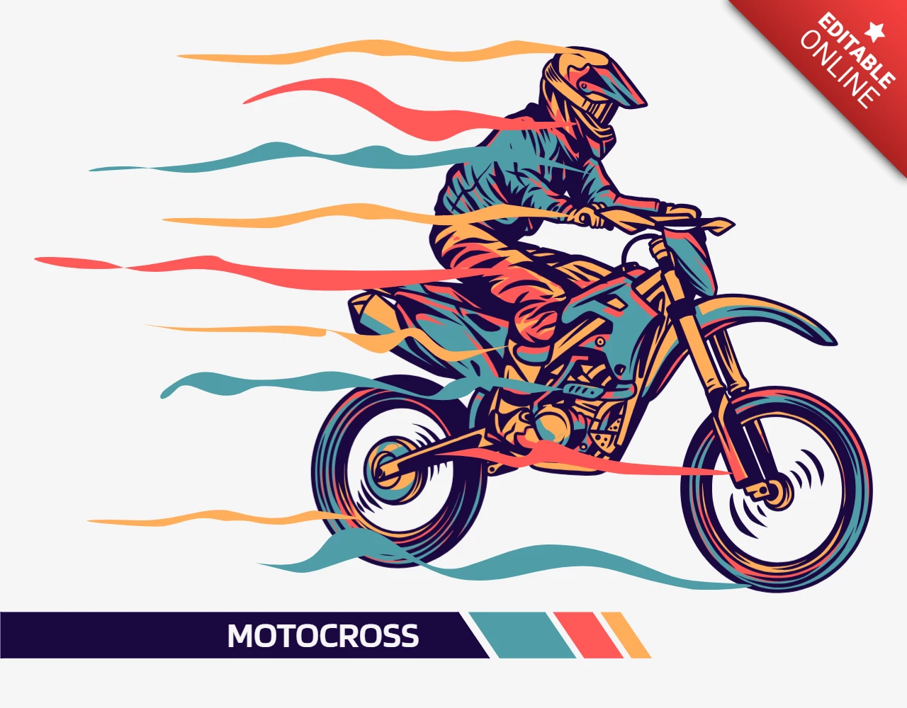 Illustration colorée de motocross avec conception d'affiche à effet de mouvement