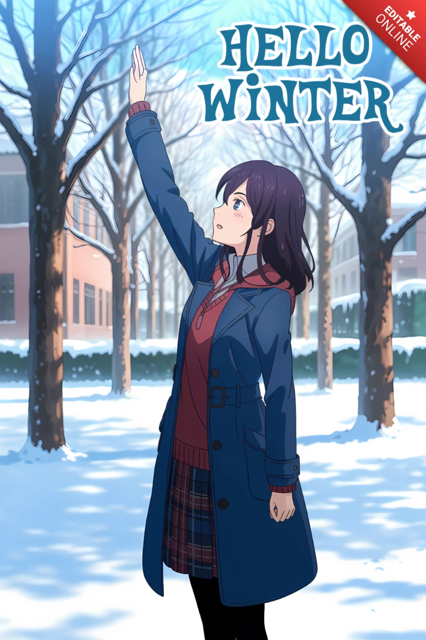 Winter-Themed Anime Character Design Template for Greeting Cards