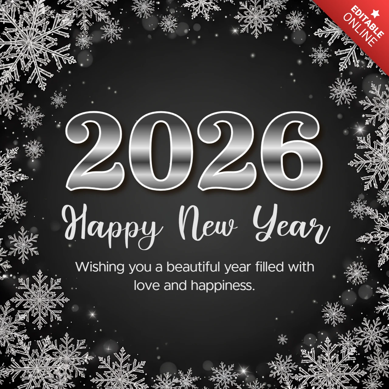 New Year Celebration Template with Silver Snowflakes Design for Greeting Cards