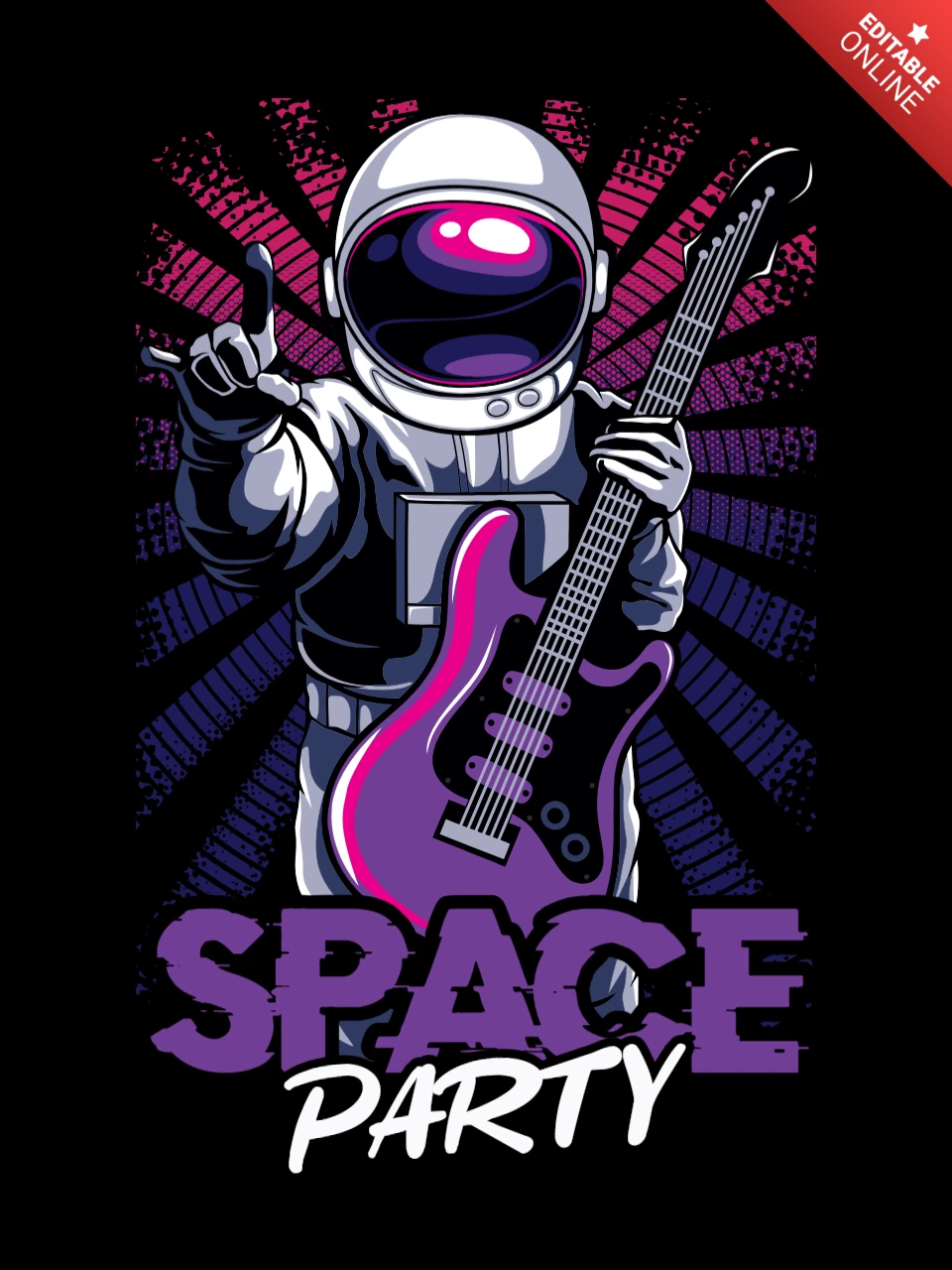 Fiesta espacial con astronauta y guitarra plantilla de diseño de camiseta