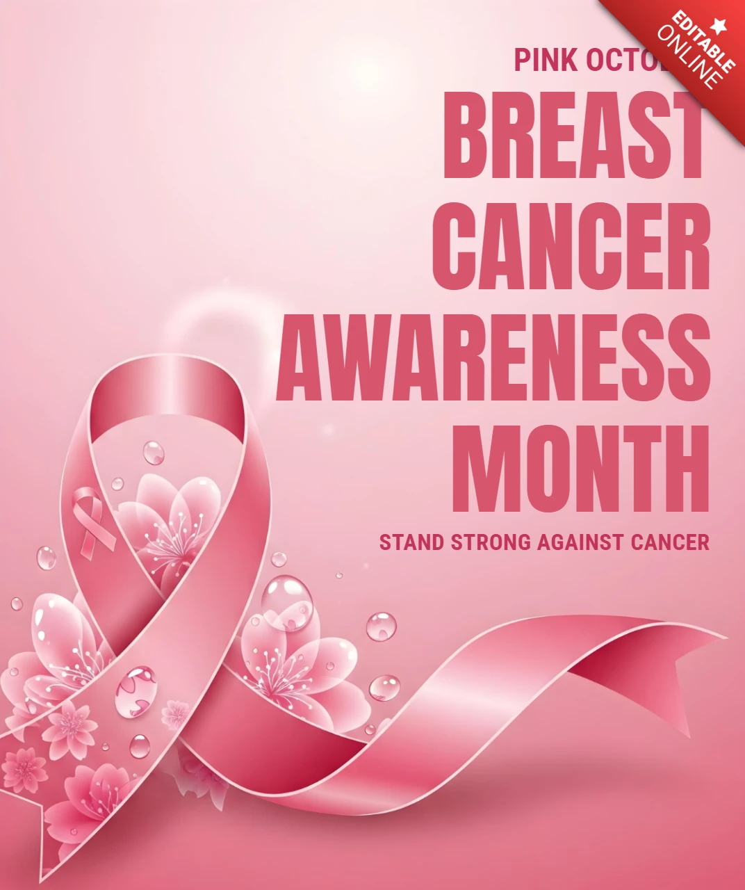 Supporto e speranza nastro a forma di cuore per il cancro al seno con tocchi floreali per il design del poster del mese della consapevolezza
