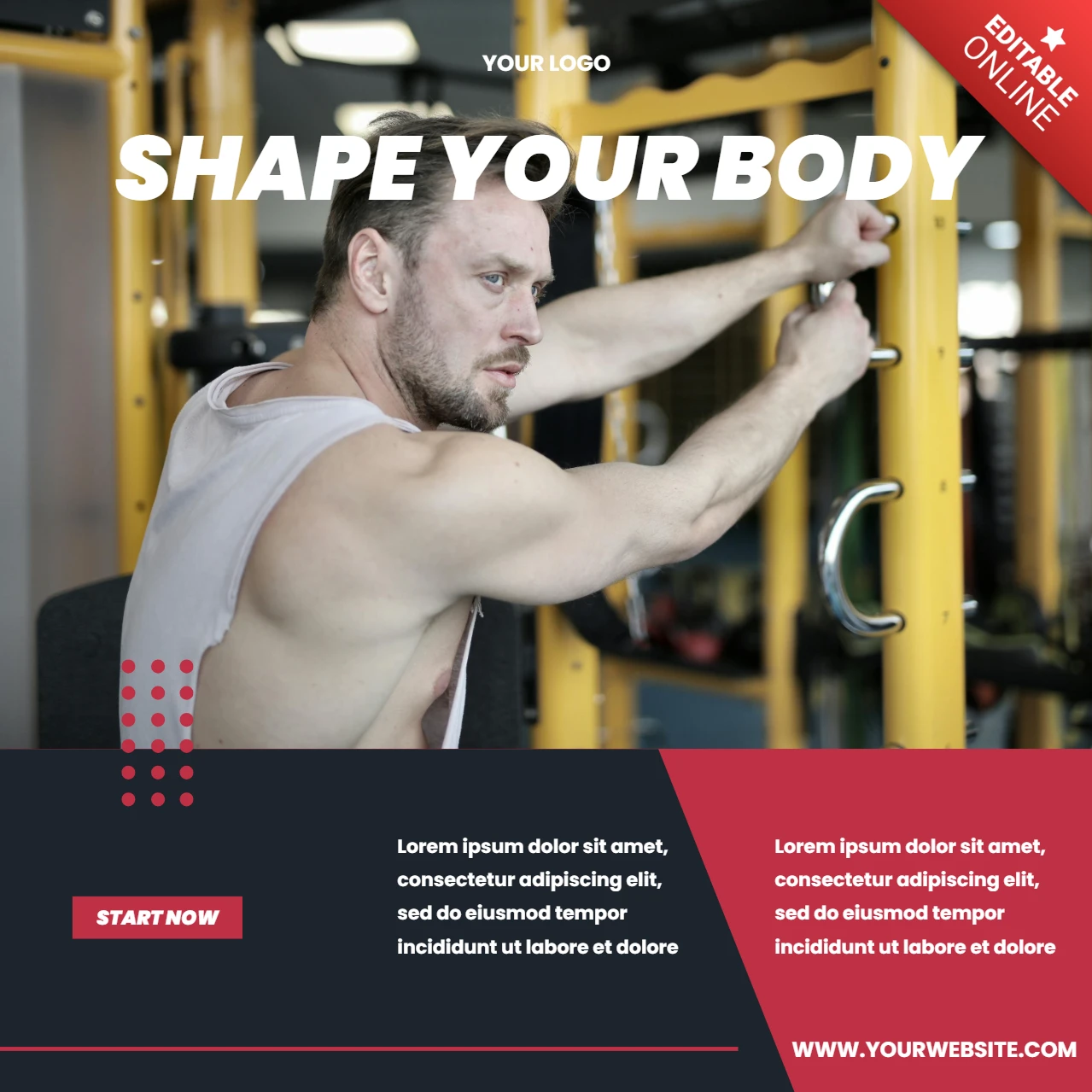 Шаблон дизайна постов в социальных сетях для тренажерного зала Shape your body