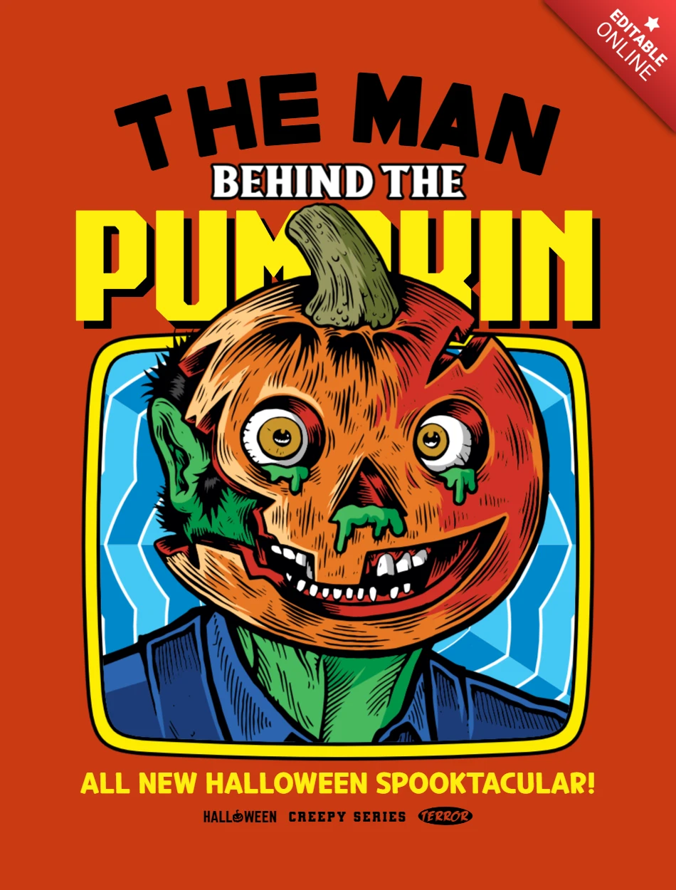 The Man Behind The Pumpkin Horror Cartoon Display Template