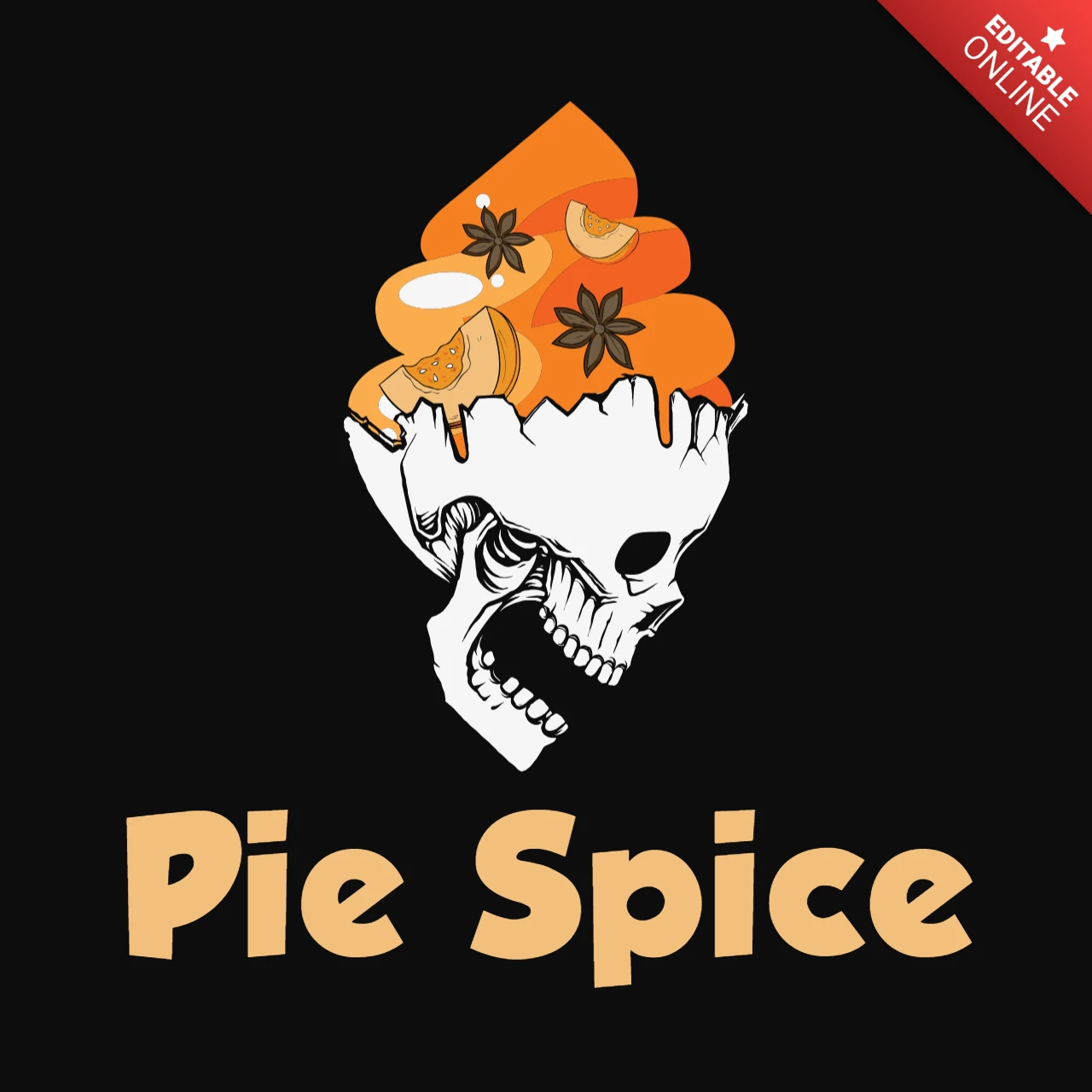 Pastel de calabaza en un cráneo plantilla de la camiseta de Halloween