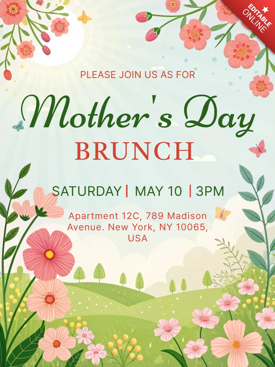 Floral Mother's Day Brunch Invitation Template Design