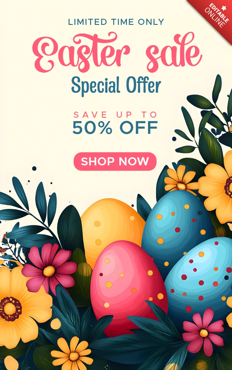 Spring Floral Easter Sale Template Design - Special Offer with Colorful Eggs
