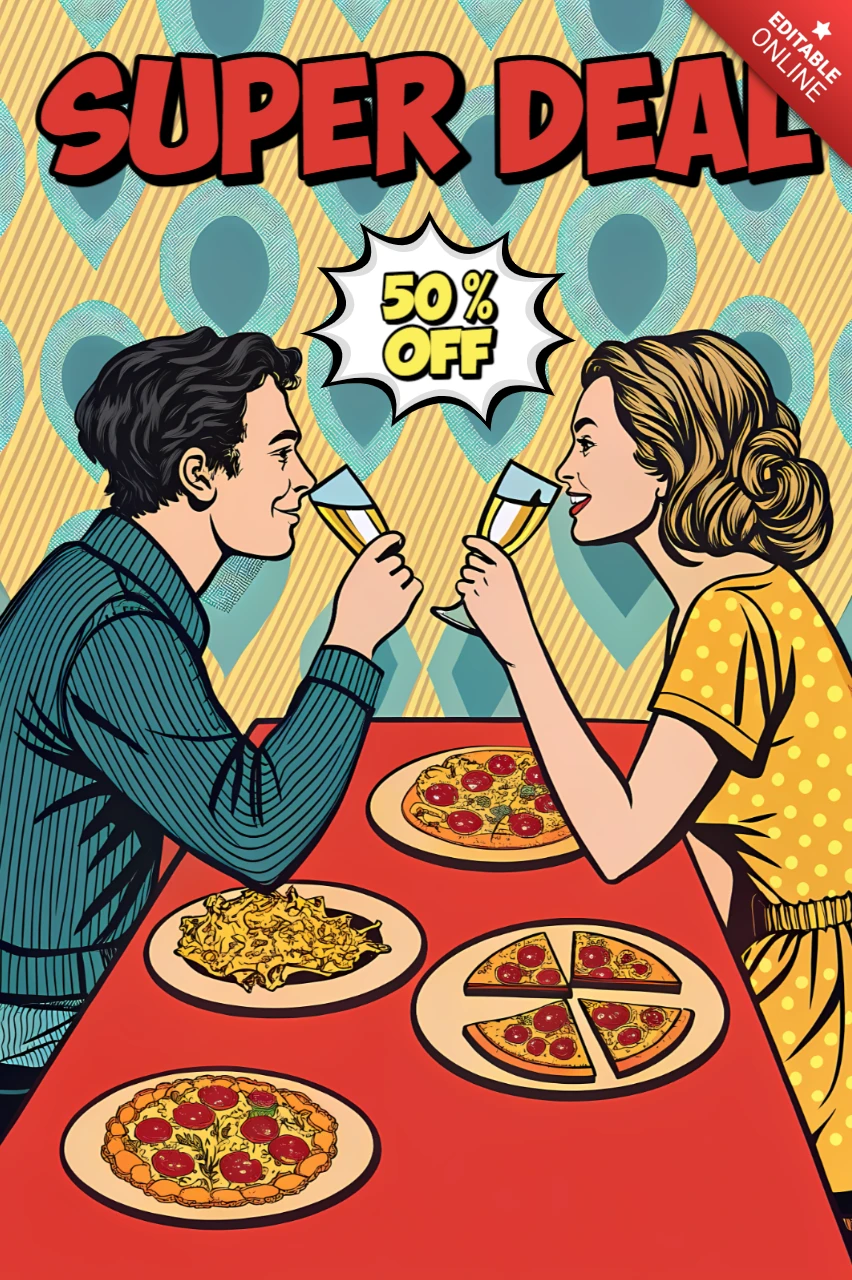 Template de promotion de pizza pop art pour le design marketing de restaurant