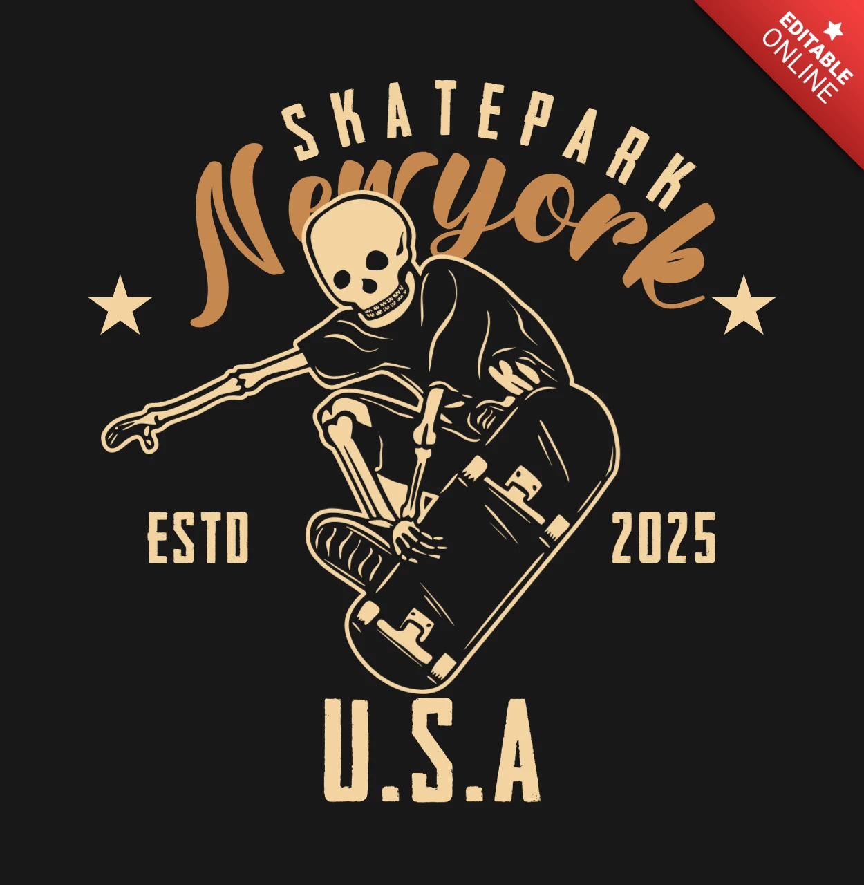Scheletro che gioca a skateboard modello di design t-shirt vintage