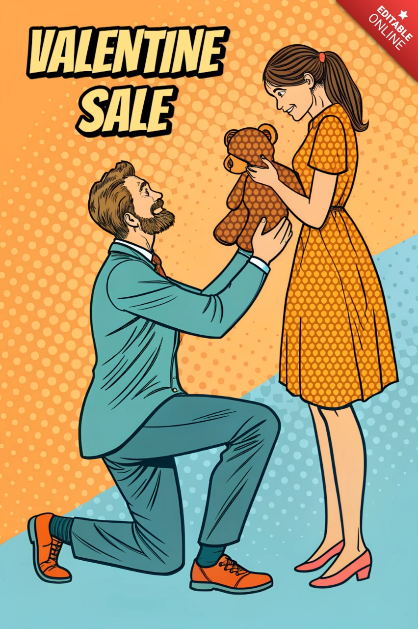 Modèle de design de vente de Saint-Valentin pop art pour affiches promotionnelles