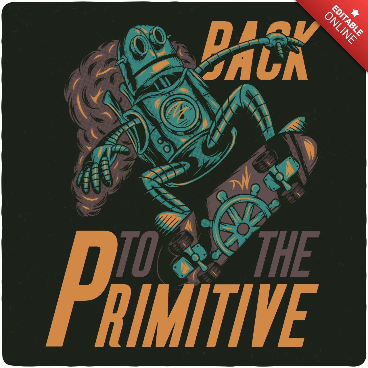 Back To The Primitive Robot Skater T-Shirt Design Template