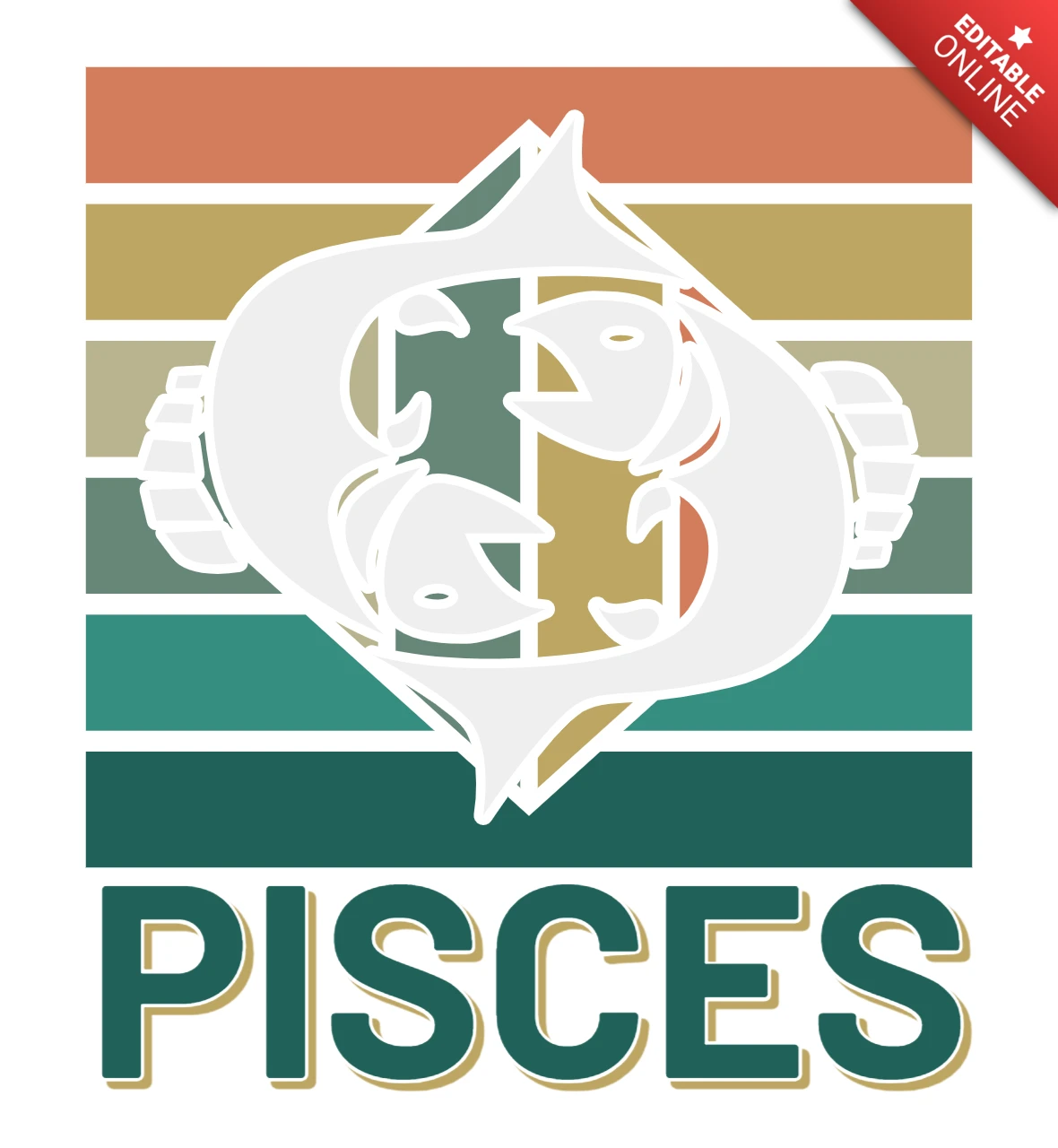 Retro pisces Designvorlage mit fetten grafischen Elementen
