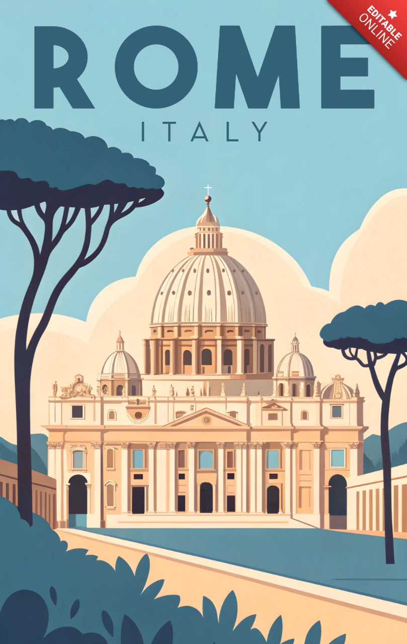 Vintage-Illustrationsvorlage von Rom, Italien, für Reiseposter