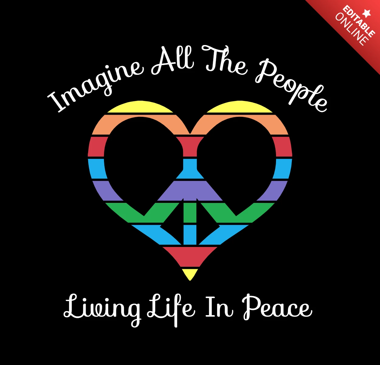 Peace Heart Hippie T-shirt Design Template
