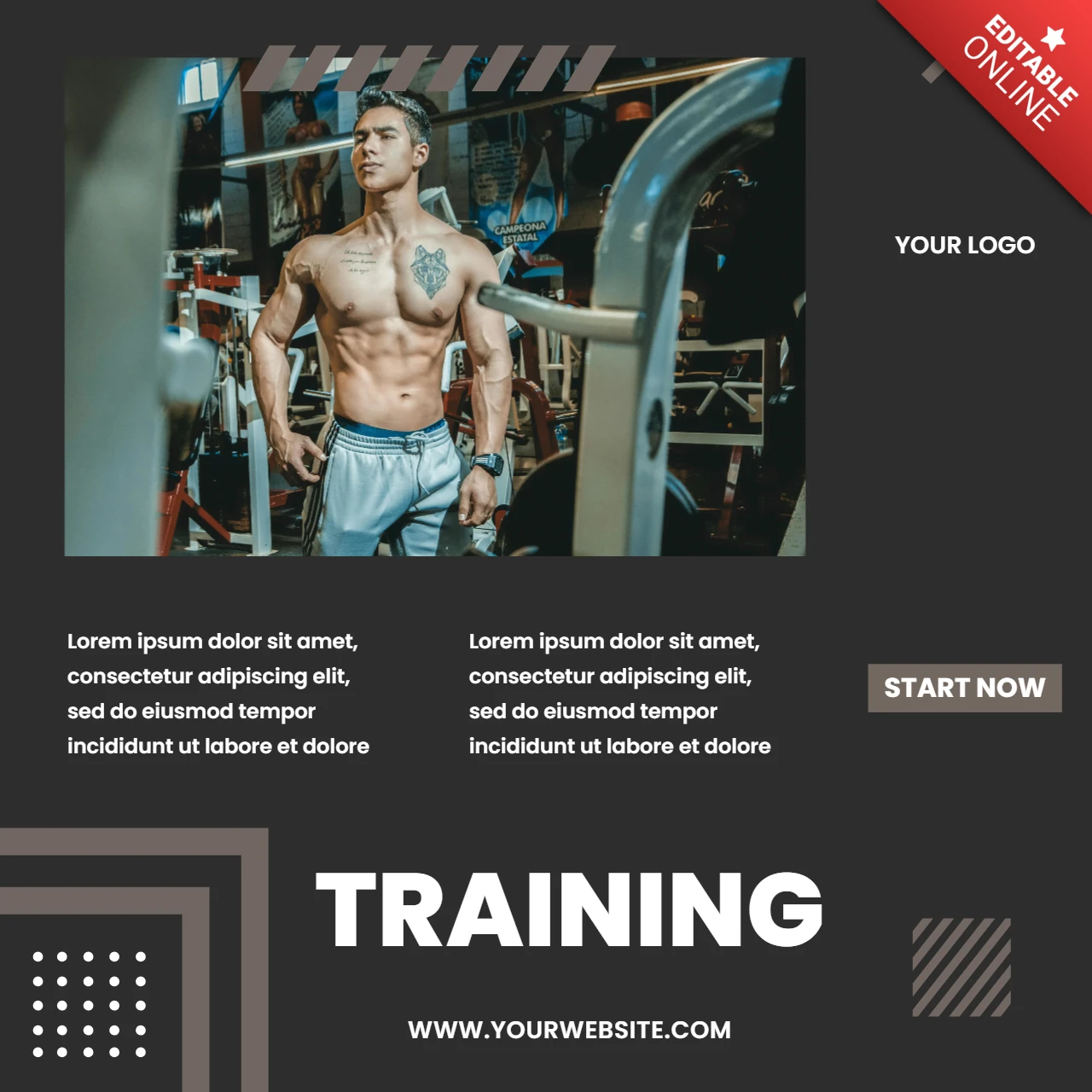 Fitnessstudio Trainingszentrum Werbe-Instagram Post Design Vorlage