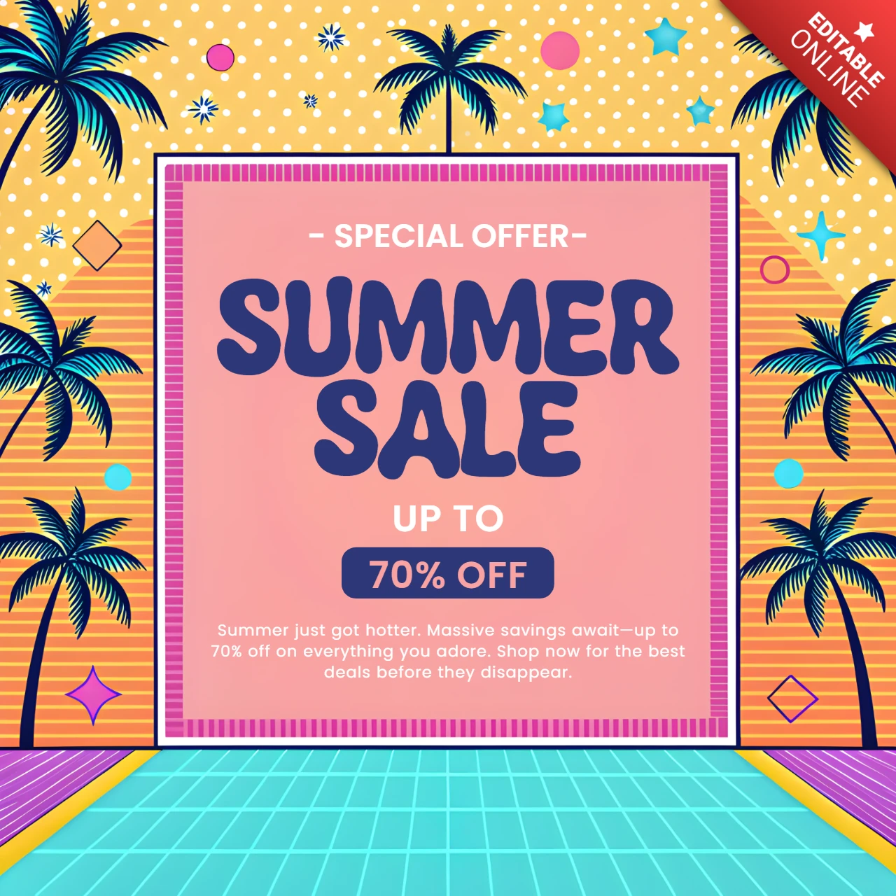 Modèle de vente d'été dynamique avec des éléments tropicaux - graphique promotionnel modifiable